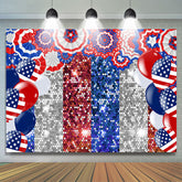 Lofaris Blue Red Balloons Silver Bokeh Independence Day Backdrop